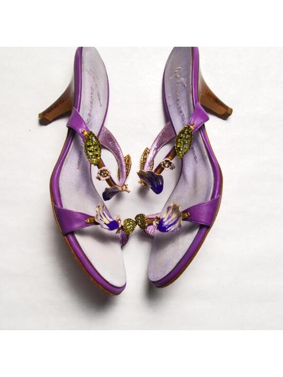 Giuseppe Zanotti Shoes - Giuseppe Zanotti Italian Vintage Floral Purple Sandal Heels